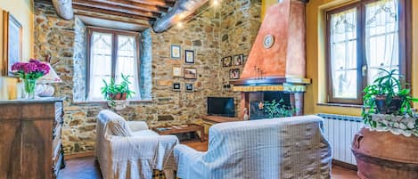 TV, fireplace