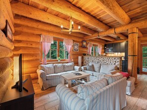 Flat-screen TV, fireplace, DVD player