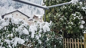 A snow-covered garden with a wooden fence and a house in the background. - Dr.Steiner by Interhome (Zell am See)