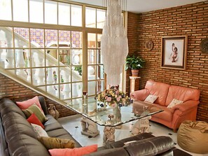 Televisión, chimenea, reproductor de DVD