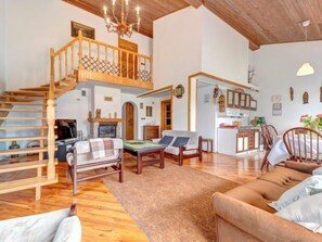 Télévision, cheminée, lecteur de DVD