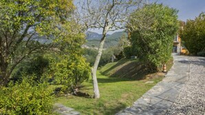 A stone pathway leading to a building with a mountain backdrop. - La Casa al Monte by Interhome (Camaiore)