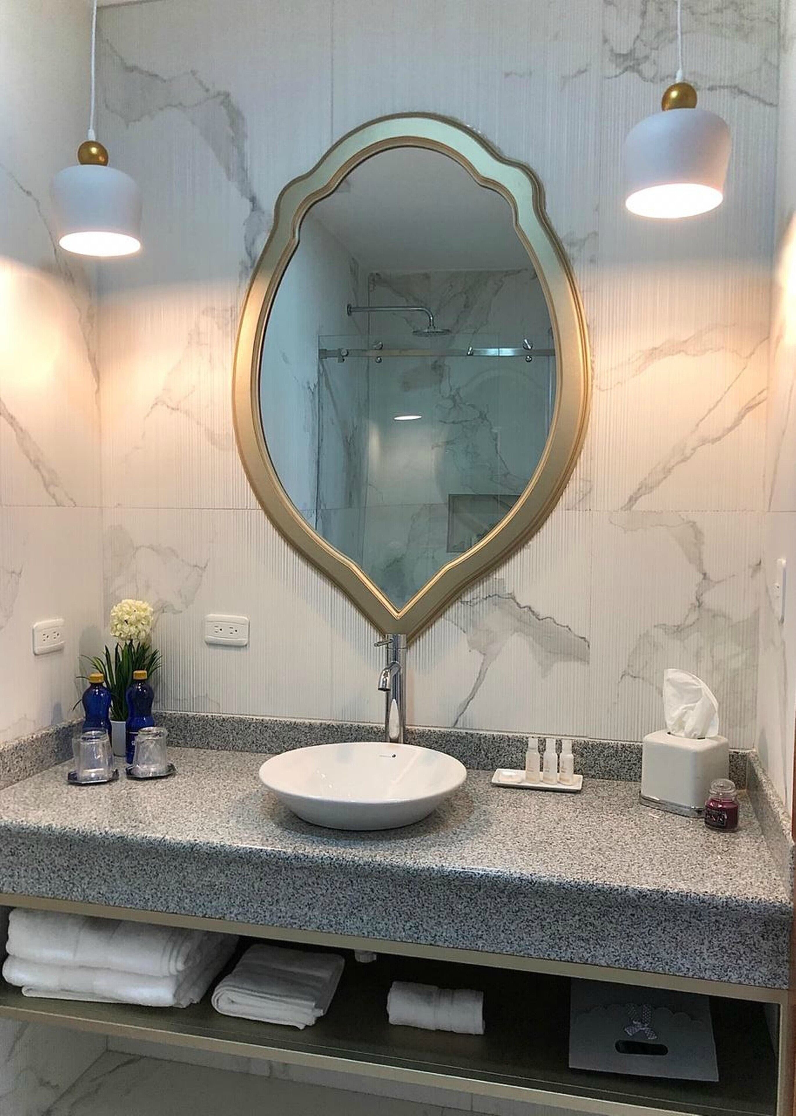 shower, rainfall showerhead, designer toiletries, hair dryer