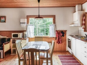 Fridge, microwave, cookware/dishes/utensils