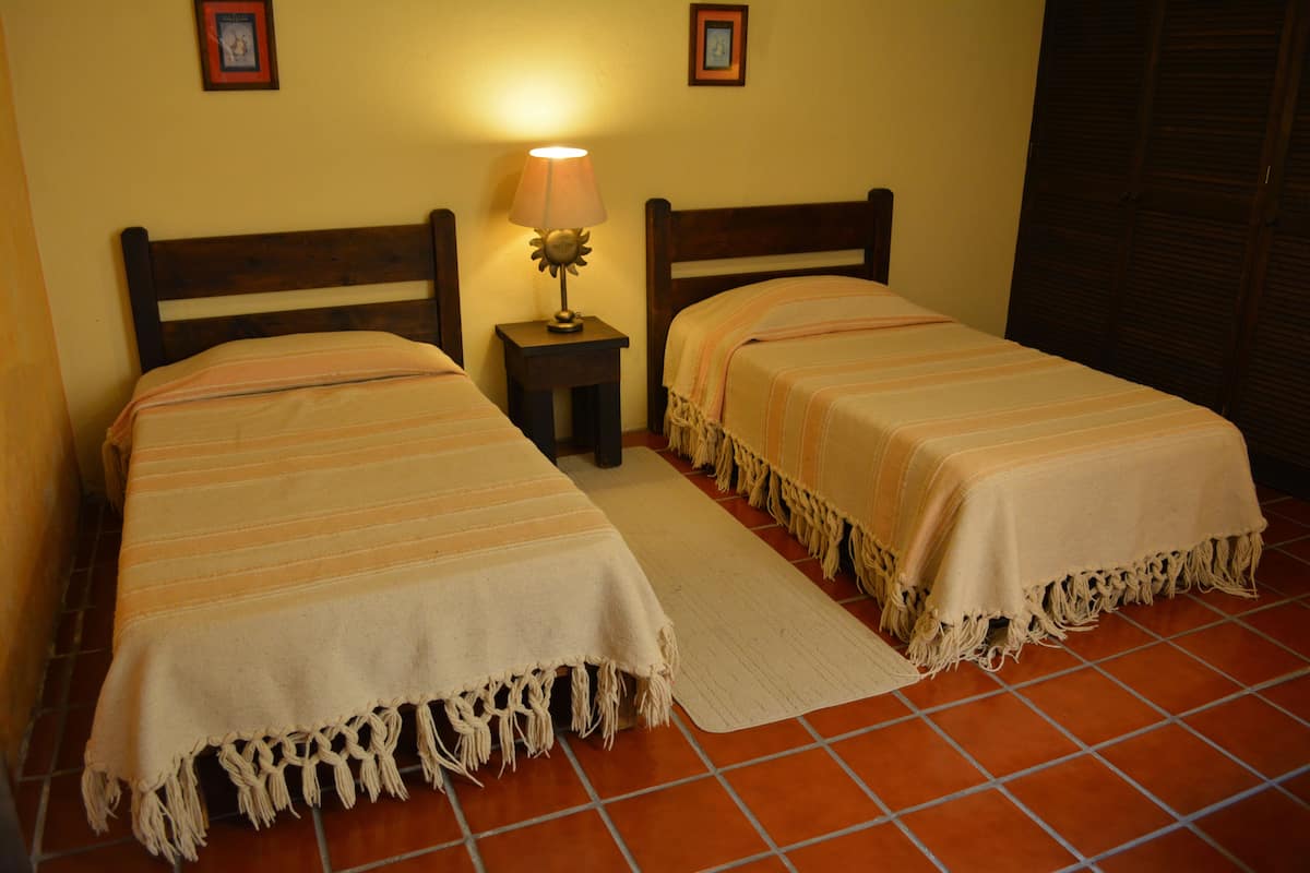 Desk, laptop workspace, blackout curtains, free WiFi