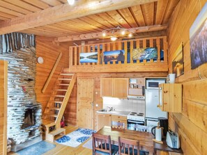 Fridge, microwave, dishwasher, cookware/dishes/utensils