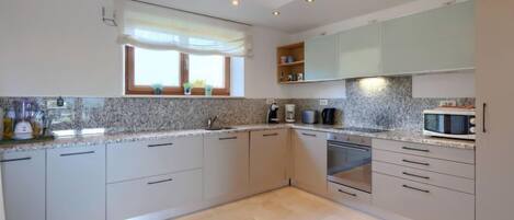 Fridge, microwave, oven, dishwasher