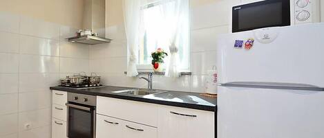 Een koelkast, een microgolfoven, een oven, een vaatwasser