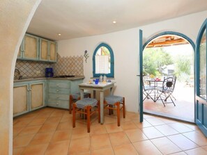 Fridge, highchair, cookware/dishes/utensils