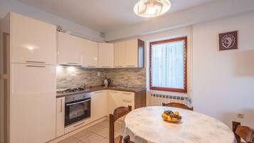 Fridge, oven, dishwasher, cookware/dishes/utensils