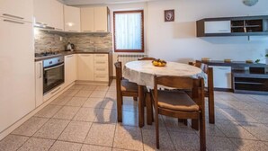 Fridge, oven, dishwasher, cookware/dishes/utensils