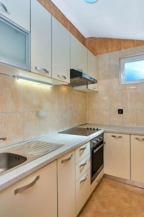 Fridge, oven, cookware/dishes/utensils, freezer
