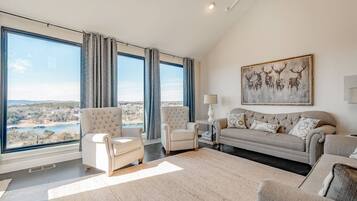 Smart TV, fireplace, video games, DVD player