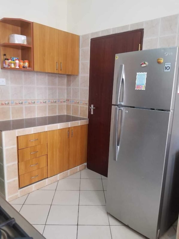Fridge, microwave, oven, electric kettle