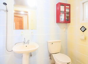 Shower, free toiletries, hair dryer, towels