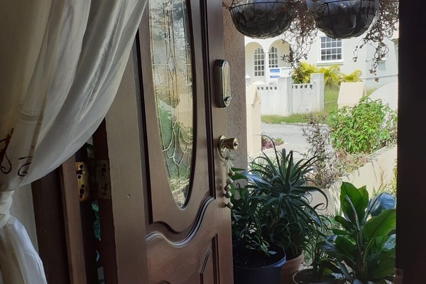 A view from the front door, inside looking out.