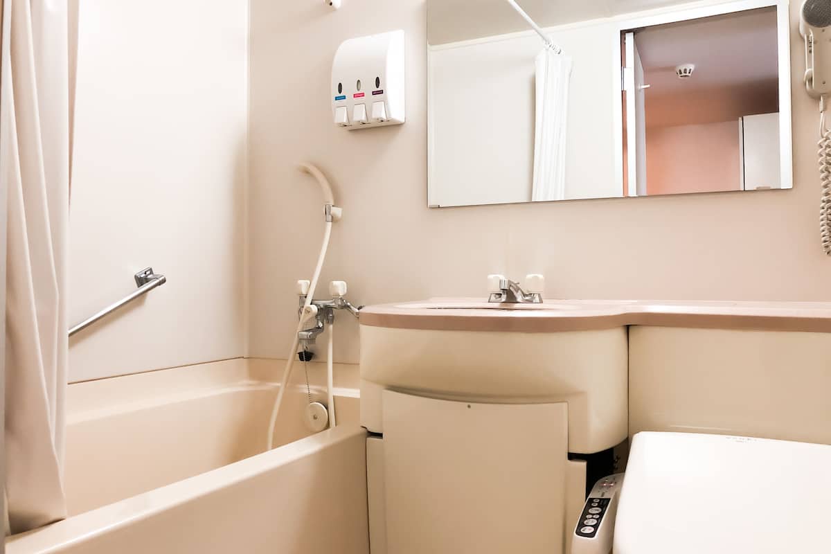 combined shower/bathtub, hair dryer, towels