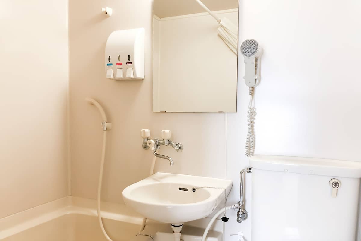 combined shower/bathtub, hair dryer, towels