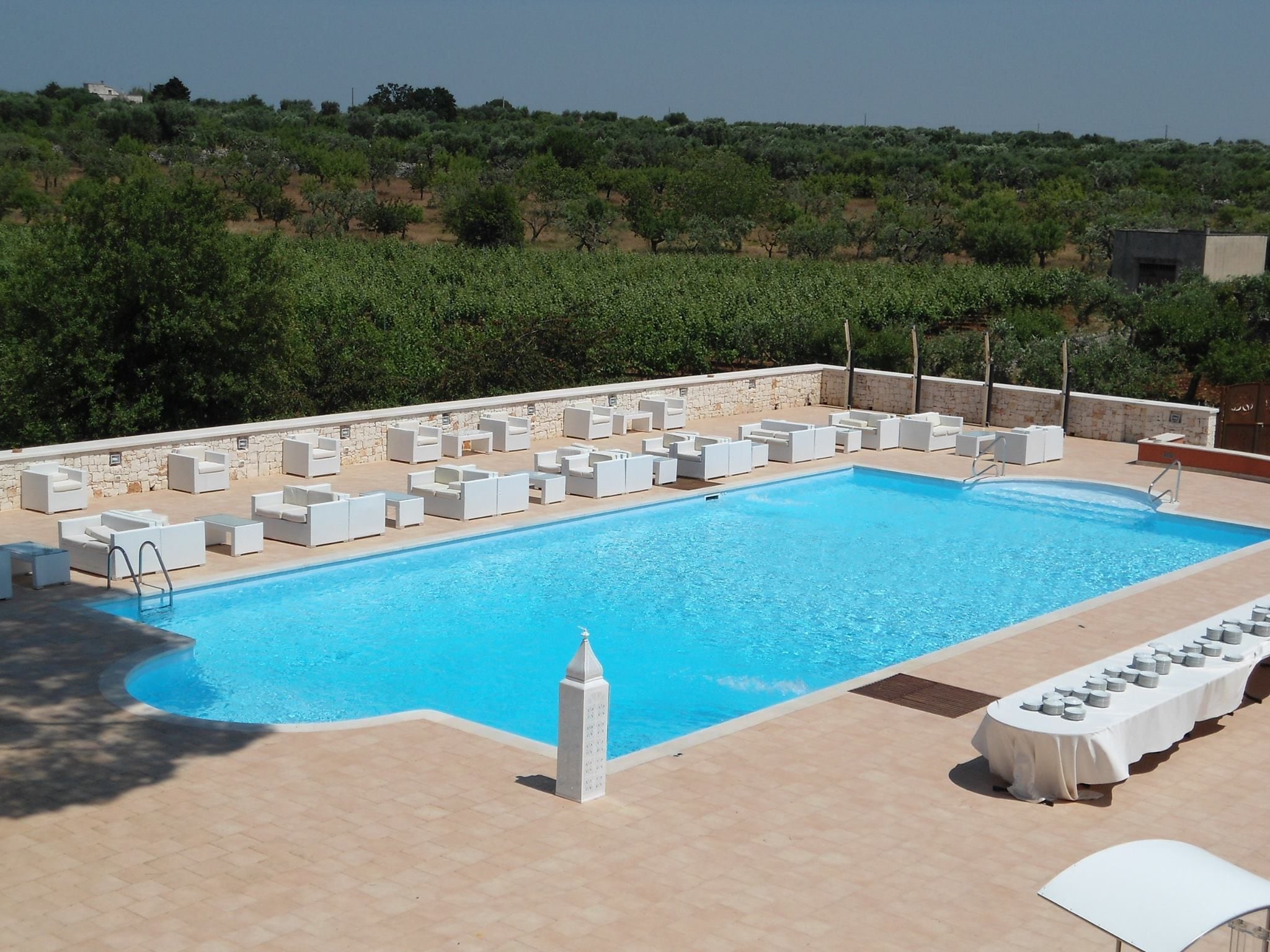 Outdoor pool, pool umbrellas, pool loungers