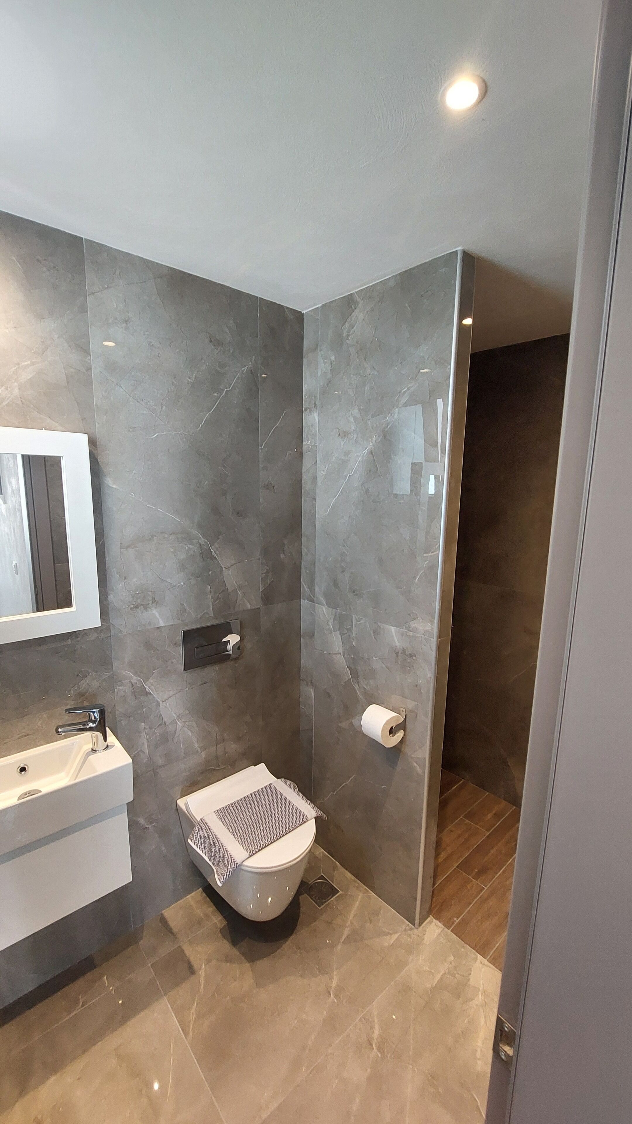 deluxe double room | bathroom | shower, free toiletries, hair dryer, towels