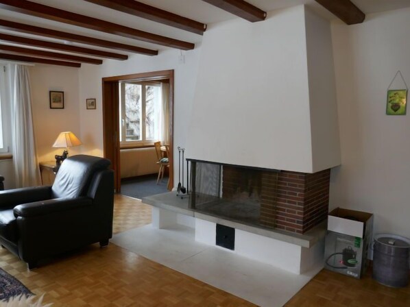 Télévision, cheminée, lecteur de DVD