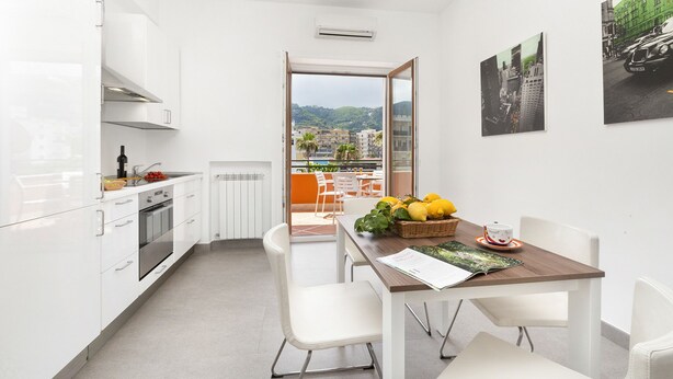 Traditioneel appartement, terras, uitzicht op stad | Privékeuken | Een koffiezetapparaat/waterkoker, een koelkast/vriezer, een oven