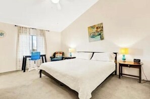 3 bedrooms, desk, iron/ironing board, travel crib