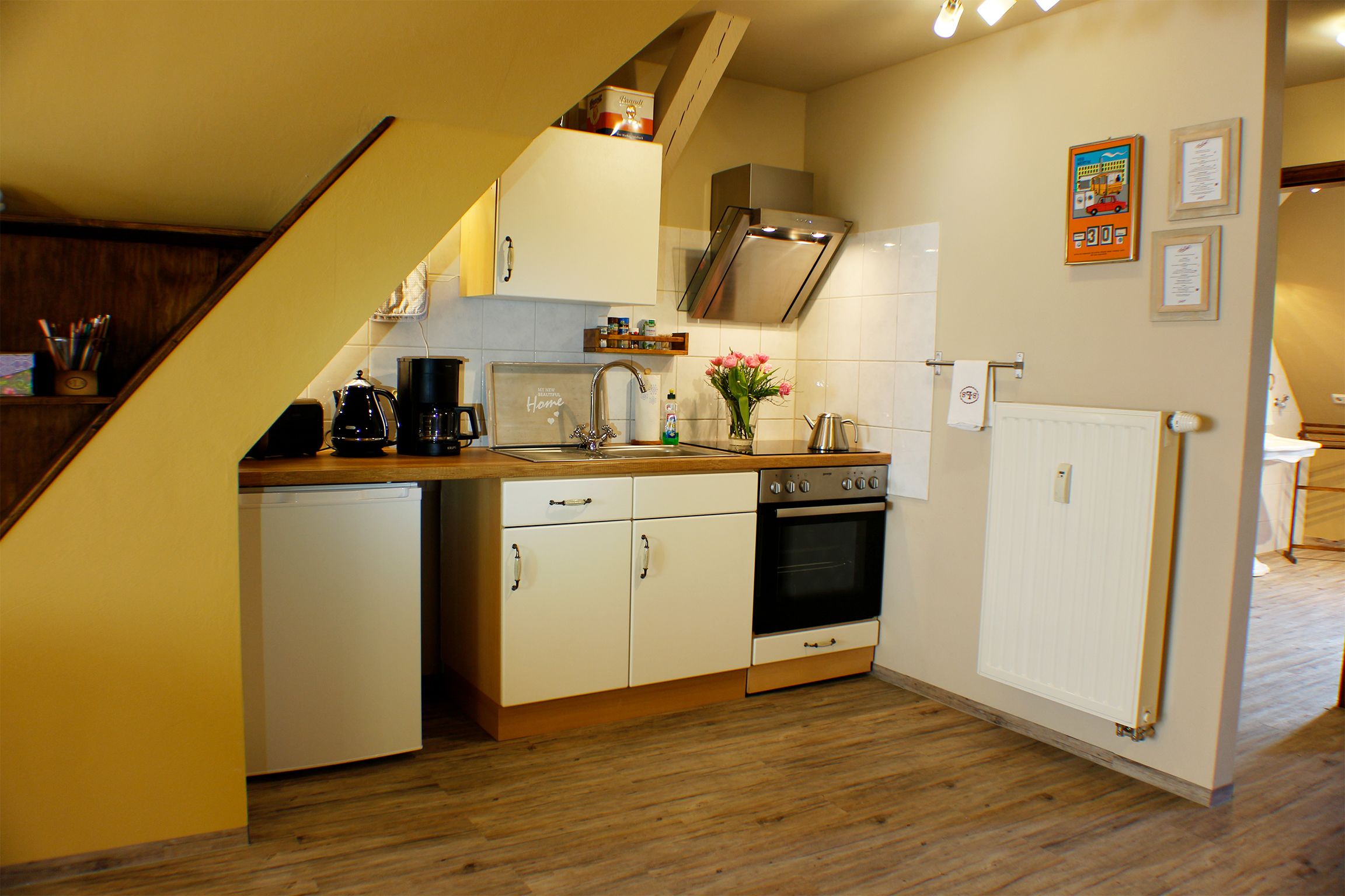 Appartement, 1 slaapkamer (Dachterrasse) | Privékeuken | Een koelkast met diepvriezer, een oven, een kookplaat
