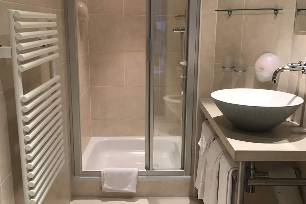 double room, lake view | bathroom | shower, free toiletries, hair dryer, slippers