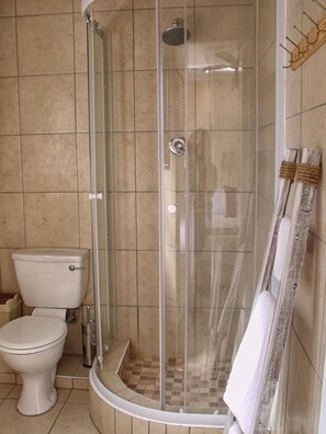 Een douche, een regendouche, gratis toiletartikelen, een haardroger