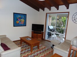 Family Duplex, 3 Bedrooms, Sea View, Ground Floor | Living area | Flat-screen TV