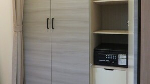 A wardrobe with a mirrored door, a shelf unit with a printer, and a small drawer. - Sapporo Met S (Sapporo)