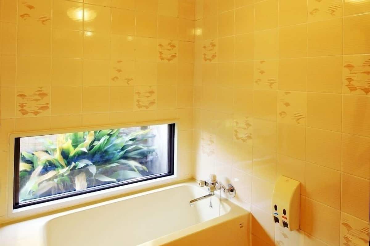 separate bathtub and shower, free toiletries, hair dryer, slippers