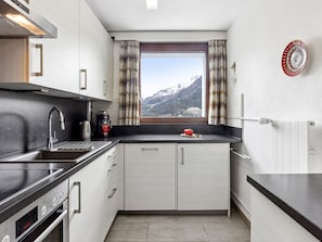 Fridge, oven, dishwasher, cookware/dishes/utensils