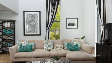 Flat-screen TV, books