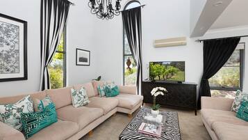 Flat-screen TV, books