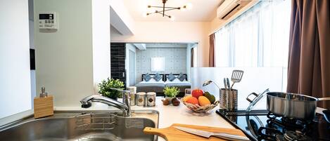 2 Bedroom Apartment | Private kitchen | Fridge, microwave, stovetop, electric kettle