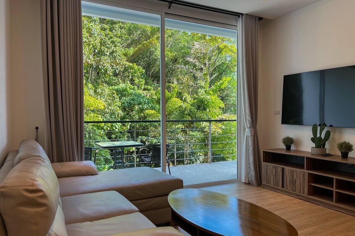 Deluxe Apartment, 1 Bedroom, Terrace, Mountain View | Living area | TV, DVD player