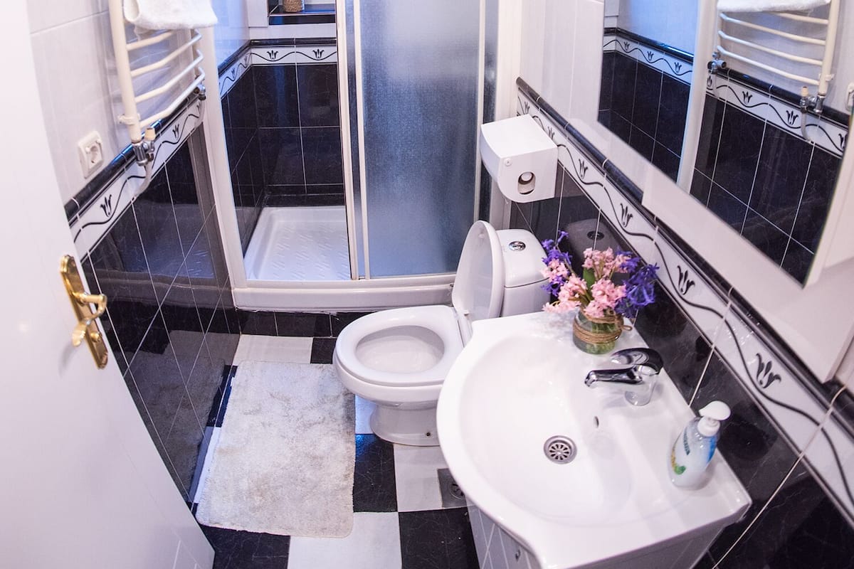 Shower, free toiletries, hair dryer, slippers