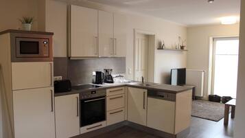 Apartment (Memmert) | Private kitchen | Full-sized fridge, microwave, oven, stovetop