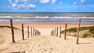 Beach nearby, white sand, windsurfing