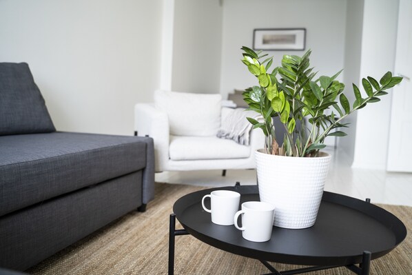 Studio, kaupunkinäköala | Olohuone | 40–tuumainen äly-TV, jossa kaapelikanavat