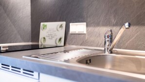 A modern kitchen with a stainless steel sink, a faucet, and a ventilation hood. - Burgblick (A1110) by Interhome (Lahnstein (Koblenz))