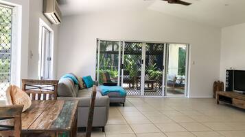 TV, DVD player, video library