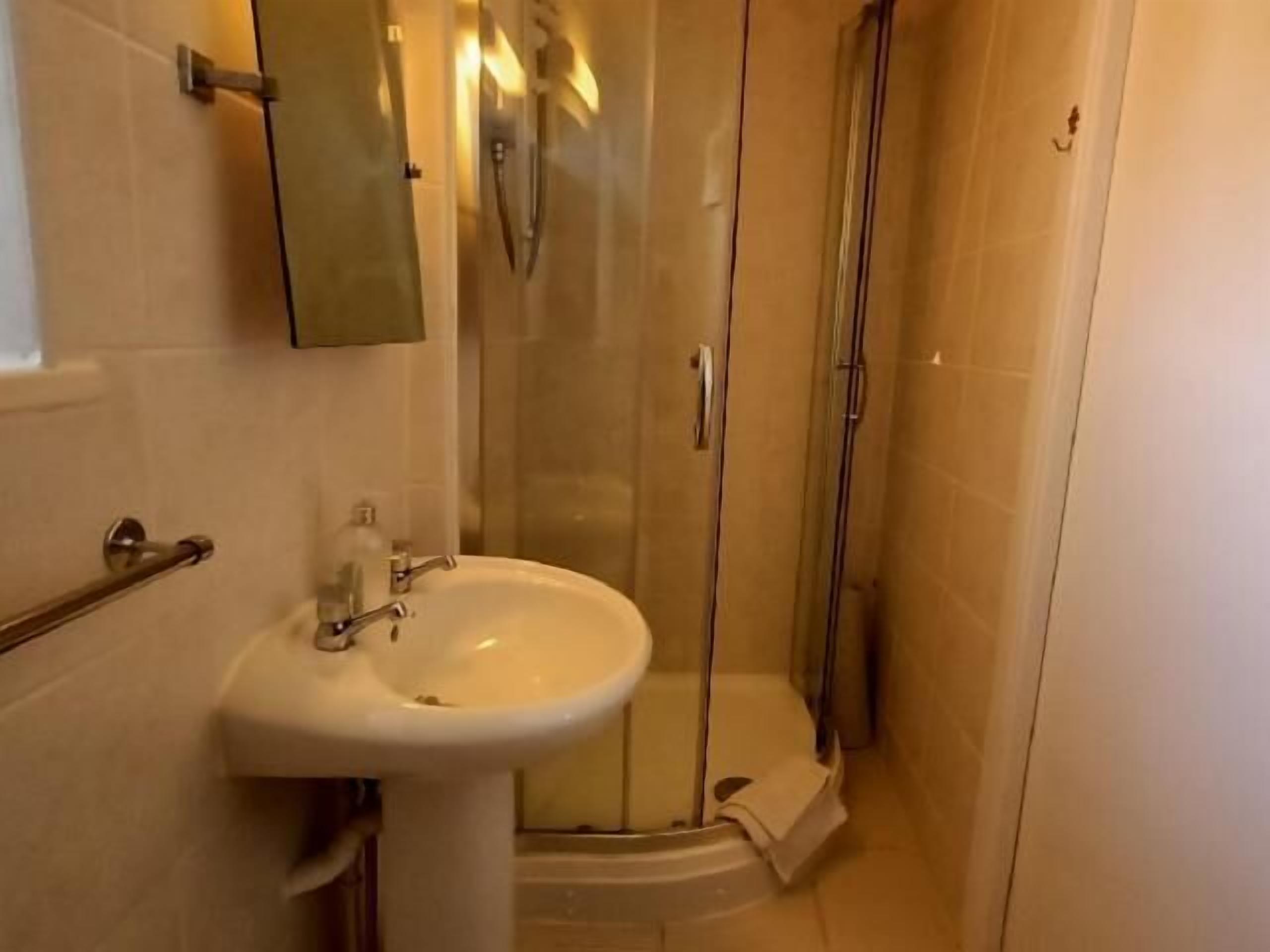 shower, free toiletries, hair dryer, towels