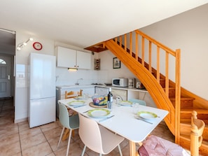 Fridge, microwave, dishwasher, high chair