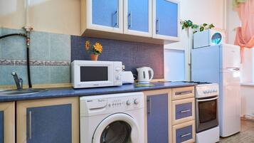 Apartment | Private kitchen | Fridge, microwave, stovetop, electric kettle