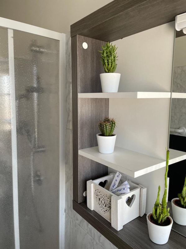 Combined shower/bathtub, hair dryer, bidet, towels