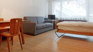 Une pièce comprenant un lit, un canapé, un bureau et une chaise.