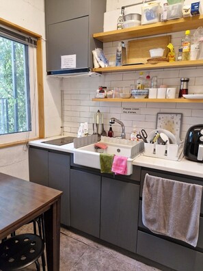 Fridge, microwave, stovetop, rice cooker